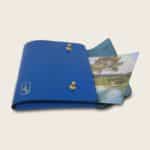 Pochette, chemise pour documents, en cuir naturel à tannage végétal, bleu électrique, Le Passeport