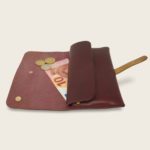 Portefeuille, porte-monnaie, XL, grand format, en cuir naturel à tannage végétal et bois, prune et marron miel