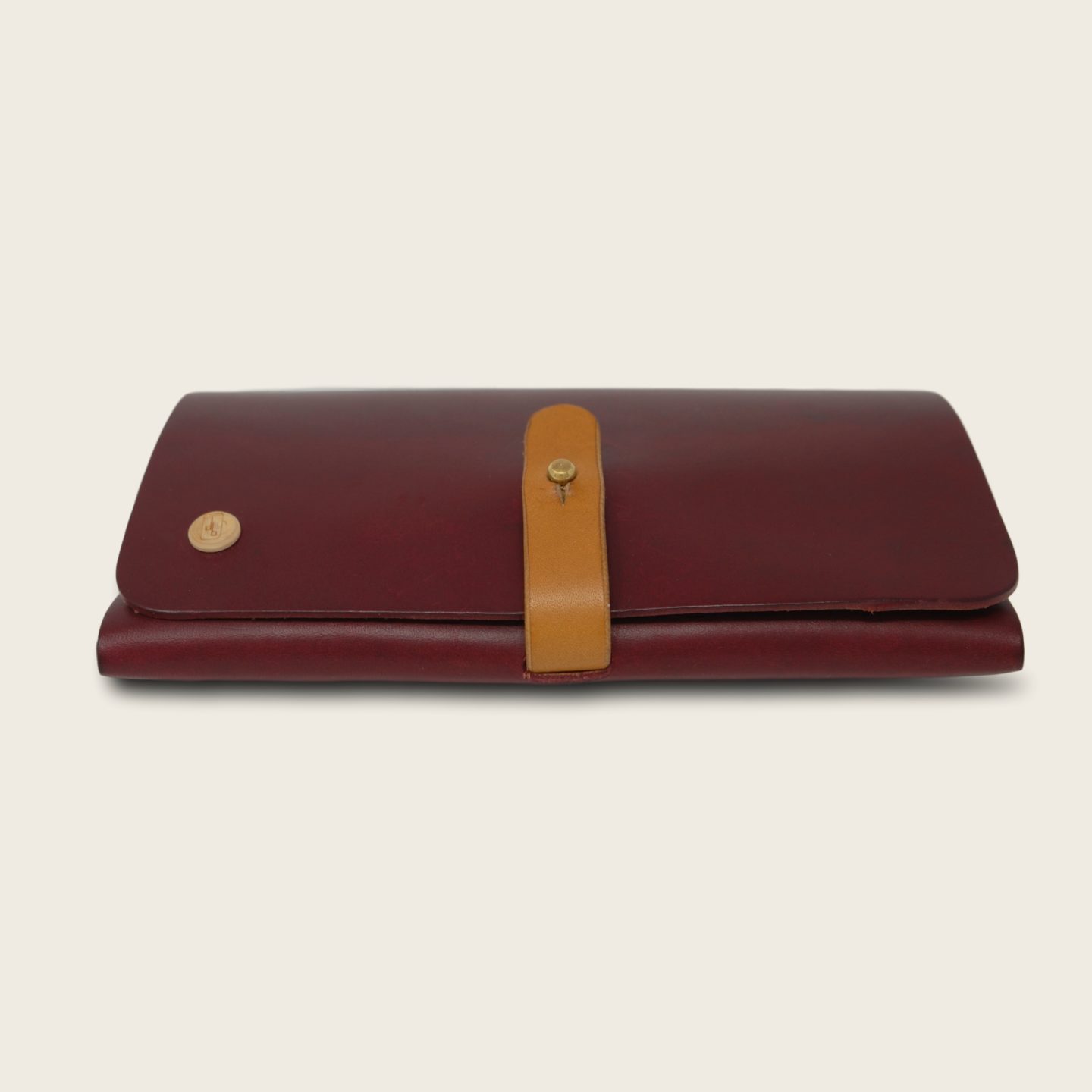 Portefeuille, porte-monnaie, XL, grand format, en cuir naturel à tannage végétal et bois, prune et marron miel
