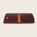 Portefeuille, porte-monnaie, XL, grand format, en cuir naturel à tannage végétal et bois, prune et marron miel