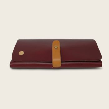 Portefeuille, porte-monnaie, XL, grand format, en cuir naturel à tannage végétal et bois, prune et marron miel