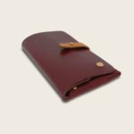 Portefeuille, porte-monnaie, XL, grand format, en cuir naturel à tannage végétal et bois, prune et marron miel