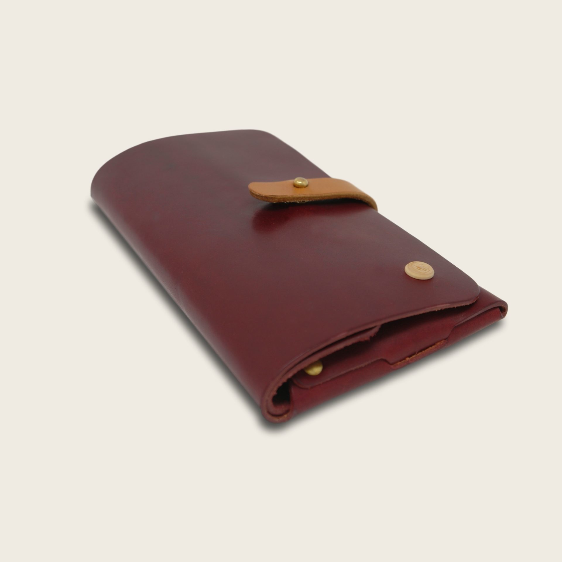 Portefeuille, porte-monnaie, XL, grand format, en cuir naturel à tannage végétal et bois, prune et marron miel
