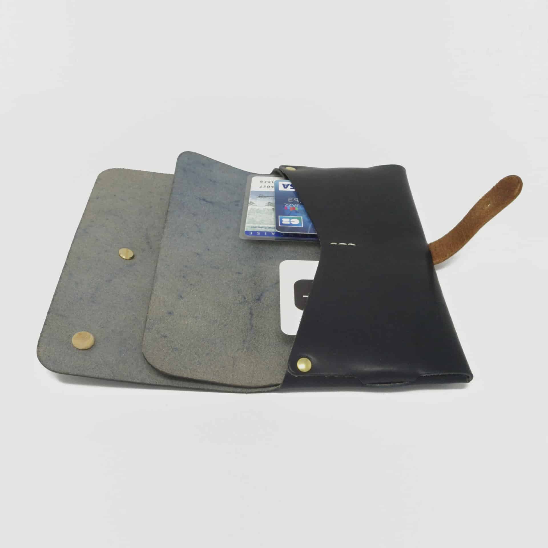 Le Portefeuille, porte-monnaie, XL, grand format, bleu marine et marron whisky Damien Béal