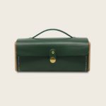 Petit sac à main bandoulière en cuir naturel à tannage végétal et bois, vert, Le Minimum +