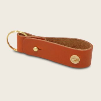 Porte-clés, en cuir naturel à tannage végétal et bois, orange