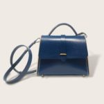 Sac à main féminin en cuir naturel à tannage végétal et bois,bleu petrole, La Ninetta