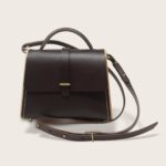 Sac à main féminin en cuir naturel à tannage végétal et bois, marron chocolat, La Ninetta
