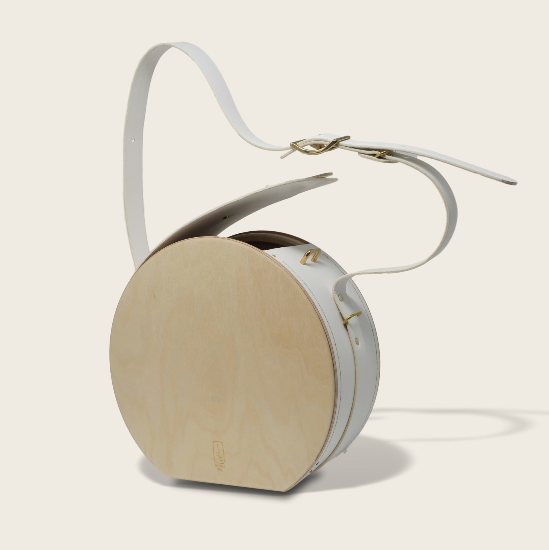Sac à main tendance rond, en cuir naturel à tannage végétal et bois, blanc, Le Myro