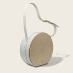 Sac à main tendance rond, en cuir naturel à tannage végétal et bois, blanc, Le Myro