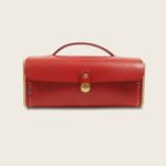 Trousse en cuir naturel à tannage végétal et bois, rouge, Le Minimum