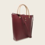 Le Myro prune bois et cuir Damien Béal 3_clipped_rev_3 Cabas, sac à main en cuir naturel à tannage végétal et bois, prune, Le Myro