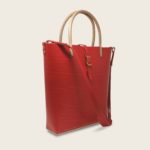Cabas, sac à main en cuir naturel à tannage végétal et bois, rouge, Le Myro