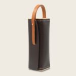 Etui à boules de pétanque en cuir naturel à tannage végétal et bois, vert olive et marron chocolat, Le Bouliste