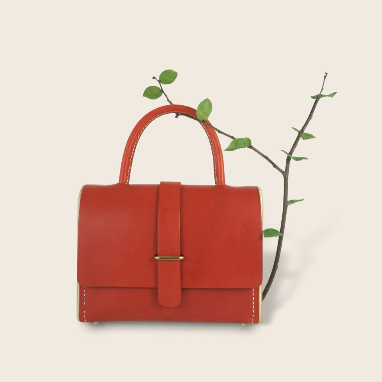 Sac à main en cuir végétal, bois et branche naturelle - La Frondaison