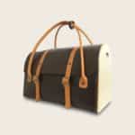 sac-bois-cuir-damien-beal-pause-weekend-2.0-voyage-chocolat-whisky 1_clipped_rev_2 Sac de voyage, malle, en cuir naturel à tannage végétal et bois, marron chocolat et miel, Le Pause Weekend 2.0