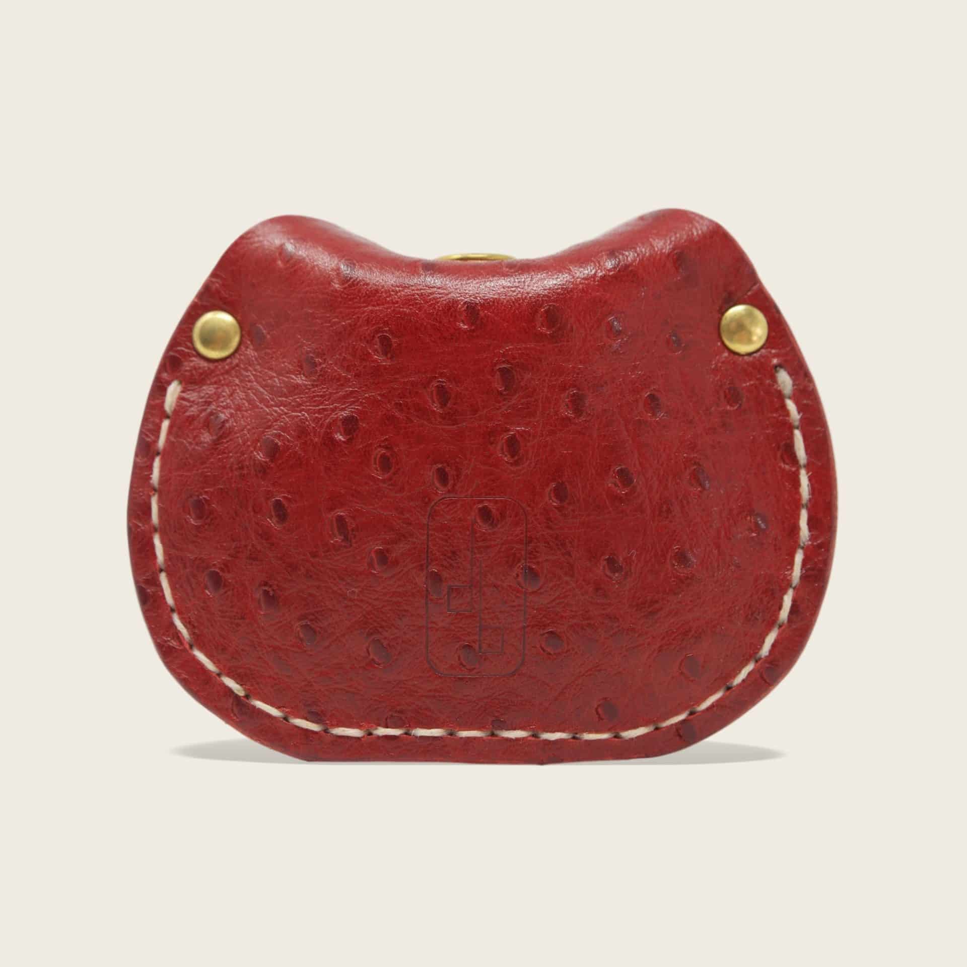 Porte-monnaie, bourse, en cuir naturel à tannage végétal, rouge autruche