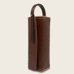Etui à boules de pétanque en cuir naturel à tannage végétal et bois, marron imprimé autruche et chocolat, Le Bouliste
