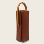 Etui à boules de pétanque en cuir naturel à tannage végétal et bois, marron papaya et jaune, Le Bouliste