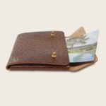 Pochette, chemise pour documents, en cuir naturel à tannage végétal, marron imprimé autruche, Le Passeport