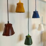 Luminaire, suspension, lampe en cuir naturel à tannage végétal, Damien Béal
