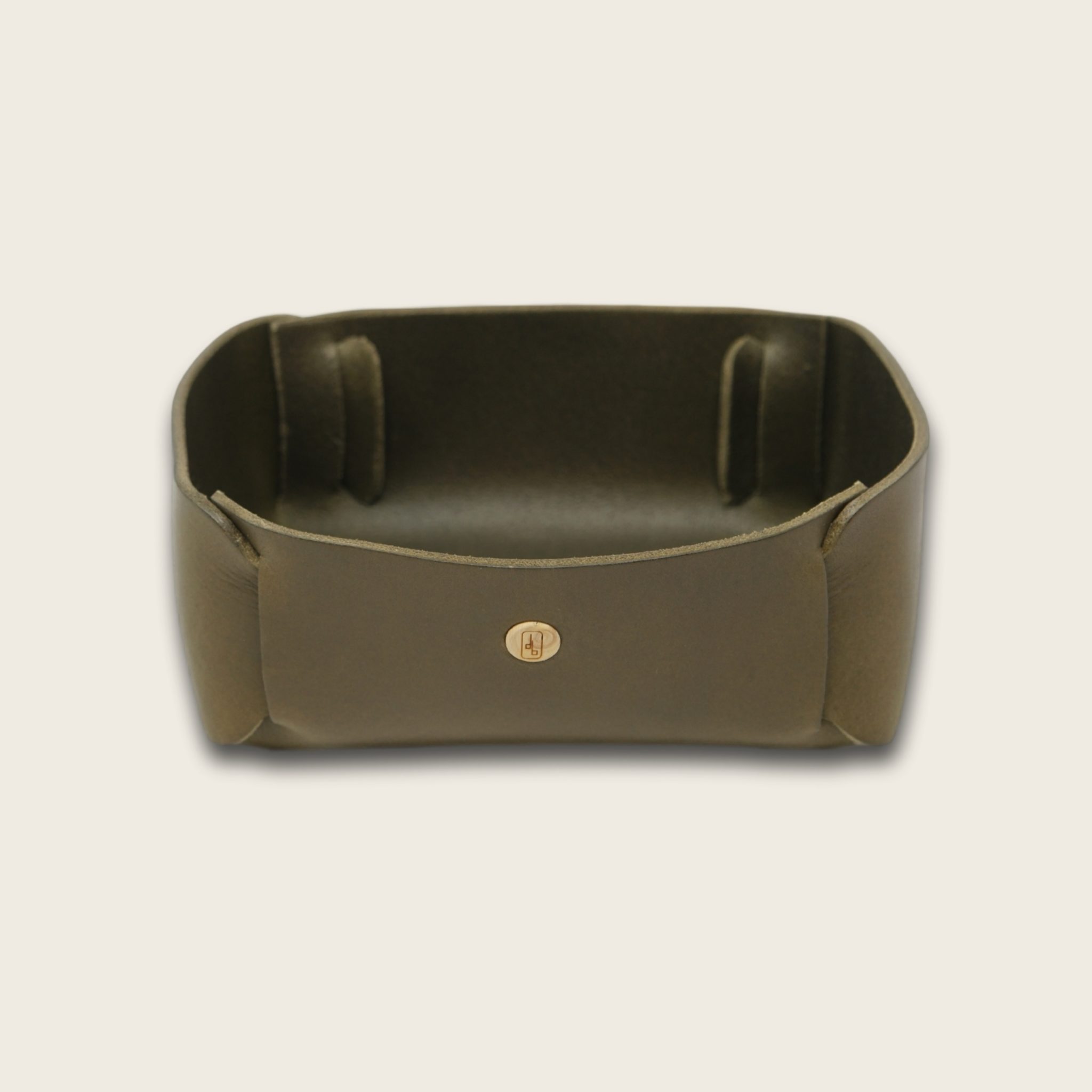 Vide Poche en cuir naturel à tannage végétal, vert olive, rangement pour meuble d'entrée, Damien Béal
