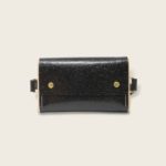 Sac banane en cuir naturel et bois, autruche noir, Le Banana Strict, Damien Béal