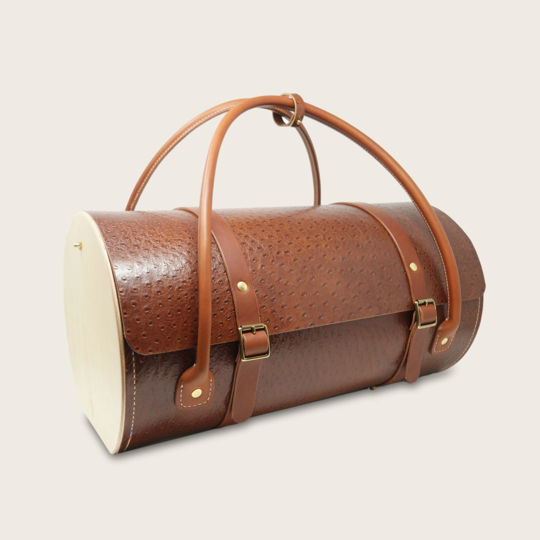 Sac de voyage en cuir naturel à tannage végétal et bois, marron autruche marron, Le Pause Weekend