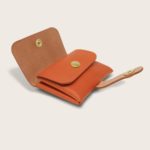 Porte-cartes, porte monnaie, en cuir naturel à tannage végétal, orange , deux en un