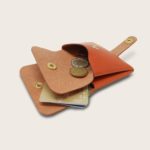 Porte-cartes, porte monnaie, en cuir naturel à tannage végétal, orange , deux en un