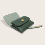 Porte-cartes, porte monnaie, en cuir naturel à tannage végétal, vert bouteille , deux en un