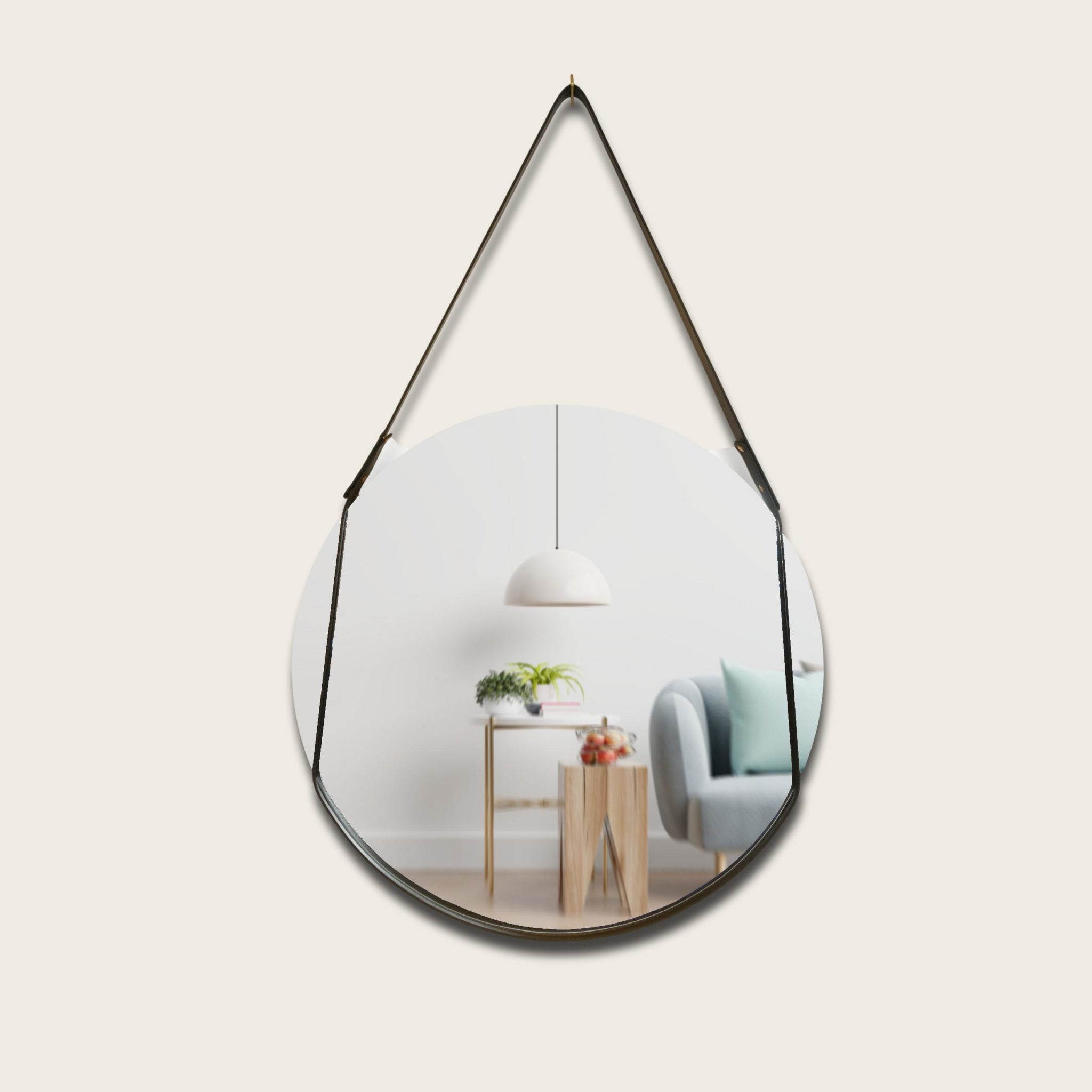 Miroir Rond en Cuir Tanné Végétal – Élégance et Design