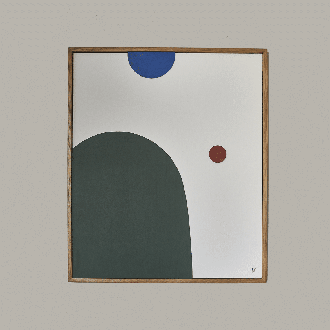 tableau bois et cuir damien beal Formes géométriques sur fond blanc