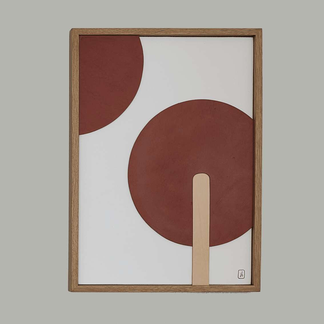 tableau bois et cuir damien beal Formes géométriques en couleurs terre