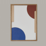 tableau bois et cuir damien beal Formes géométriques colorées sur fond blanc