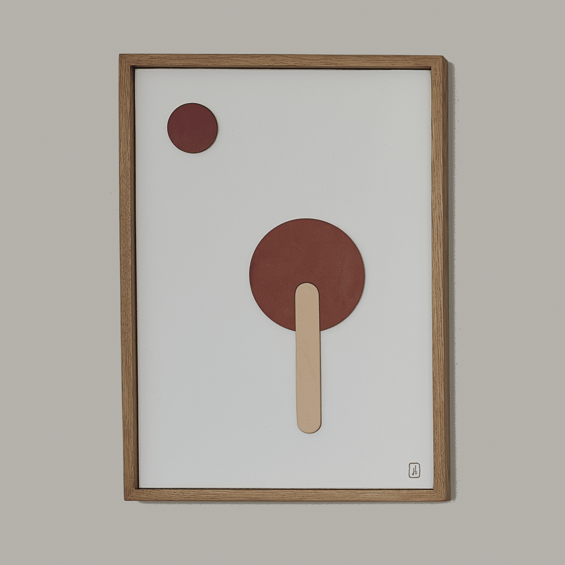 tableau bois et cuir damien beal Formes géométriques abstraites sur fond blanc