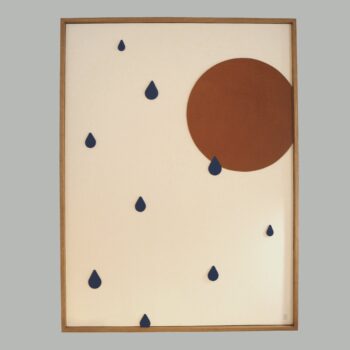 Cercle brun et gouttes bleues.